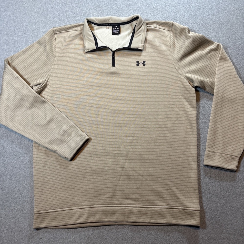 Under Armor Golf Men's Beige Pullover Quarter Zip Sz Large Tall Storm Preppy